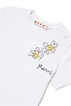 T-shirt con logo e ricamo floreale MARNI KIDS | M01624M00SG0M100